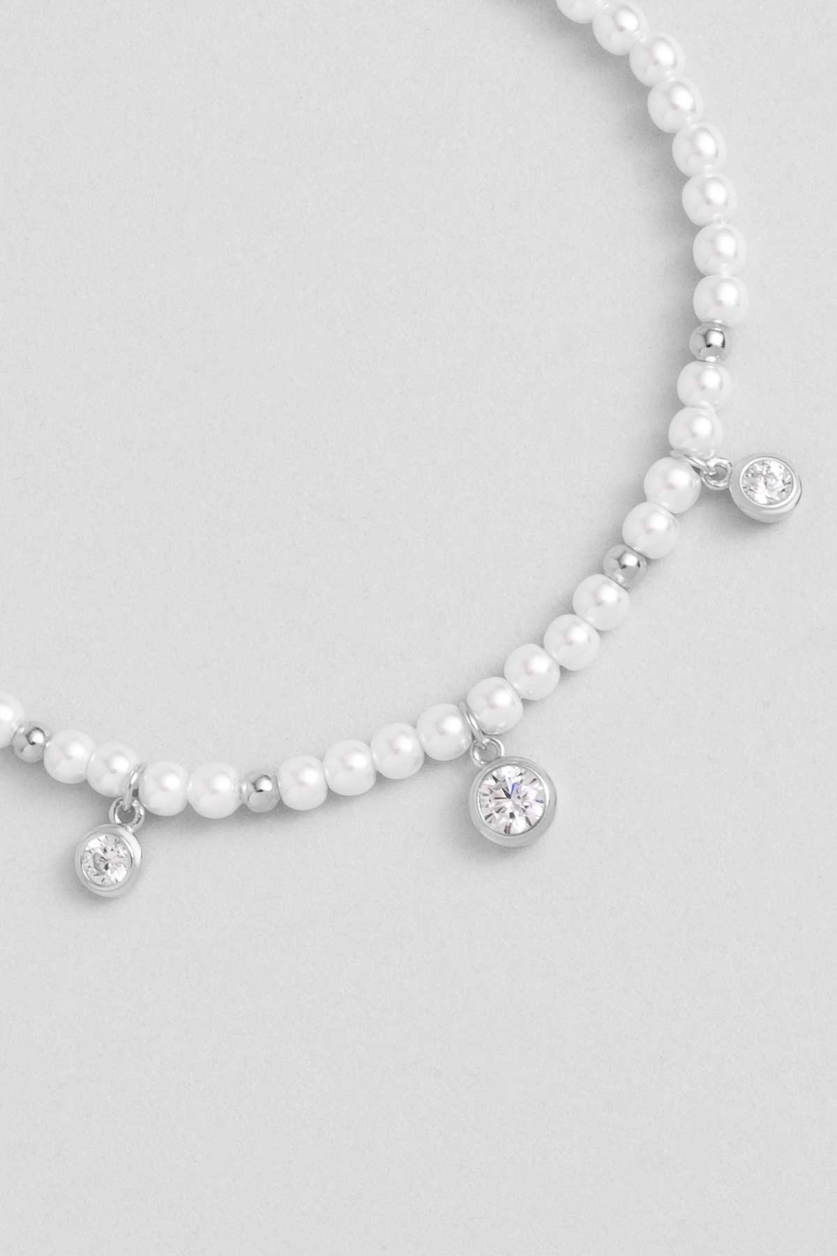 Beyaz Gece 18 Ayar Beyaz Altın Kaplama 20 Cm Gümüş Inci Bileklik 5152966299