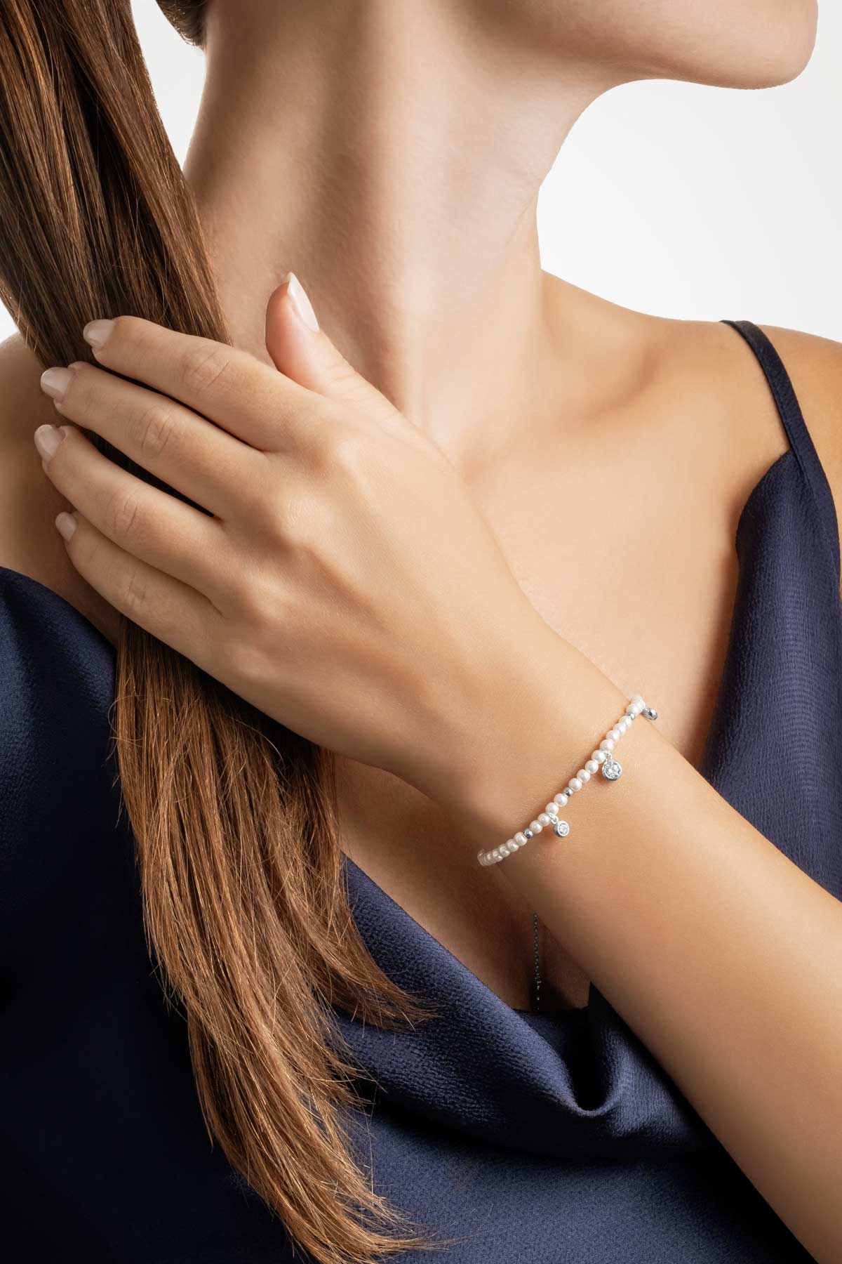 Beyaz Gece 18 Ayar Beyaz Altın Kaplama 20 Cm Gümüş Inci Bileklik 5152966299