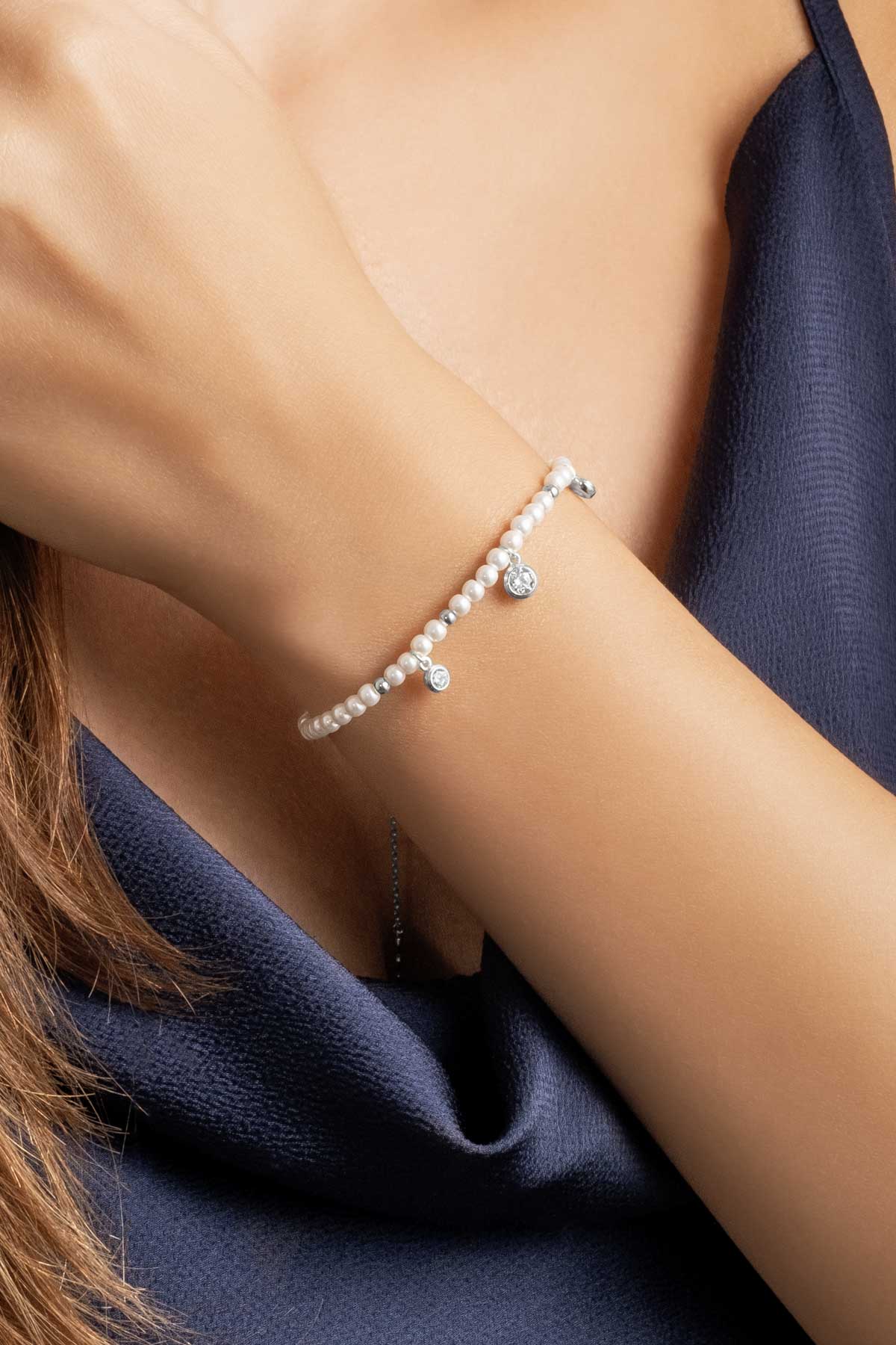 Beyaz Gece 18 Ayar Beyaz Altın Kaplama 20 Cm Gümüş Inci Bileklik 5152966299