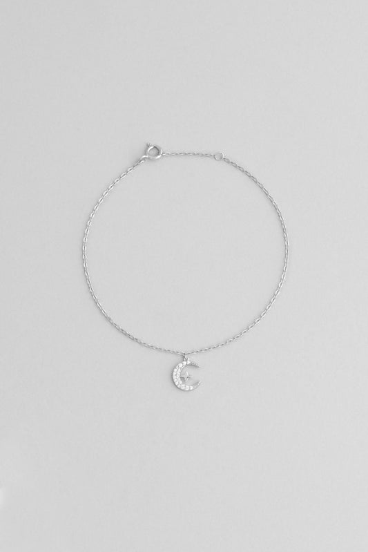 Ay Yıldız Figürlü 18 Ayar Beyaz Altın Kaplama Gümüş Bileklik 5153040199