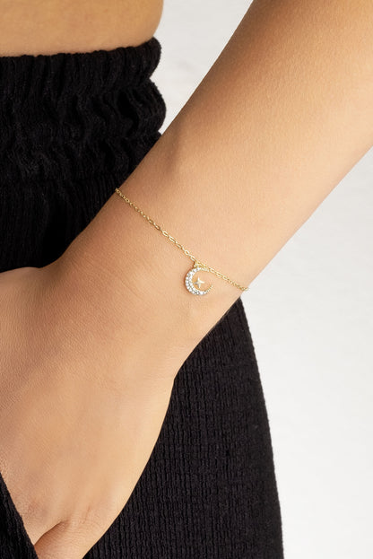 Ay Yıldız Figürlü 18 Ayar Beyaz Altın Kaplama Gümüş Bileklik 5153040199