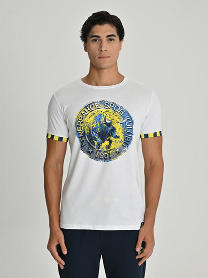 Fenerbahçe Beyaz Tribün Boğalı Logo Erkek Tshirt