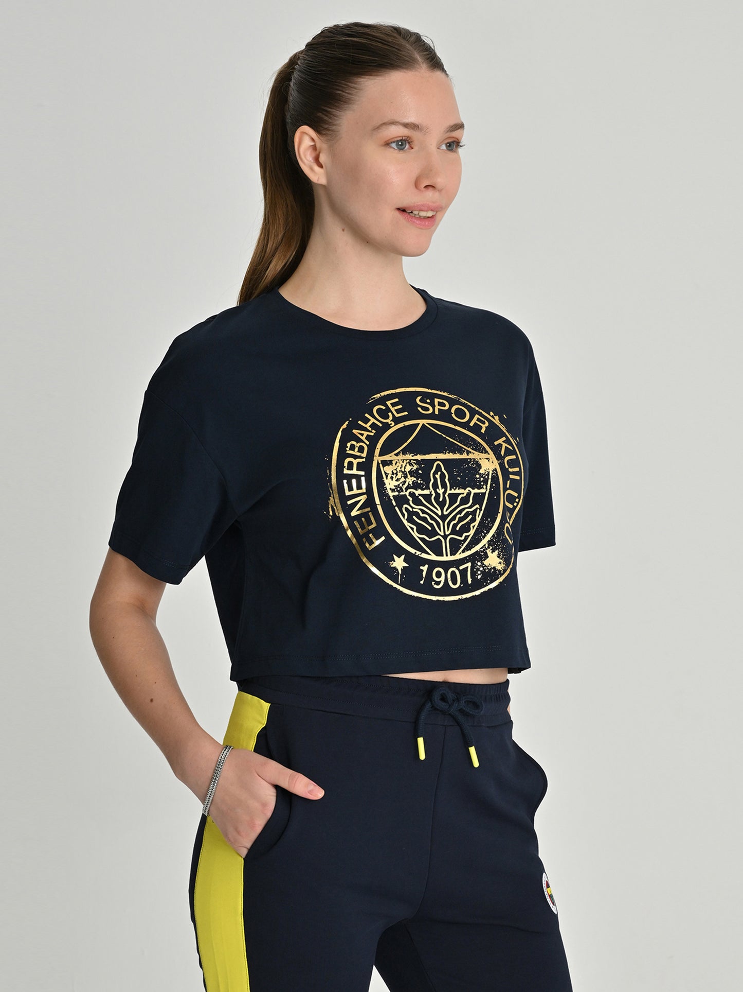 Fenerbahçe Lacivert Tribün Gold Logolu Kadın Tshirt