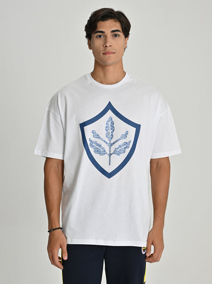 Fenerbahçe Beyaz Trend Parlak Baskı Erkek Oversize Tshirt
