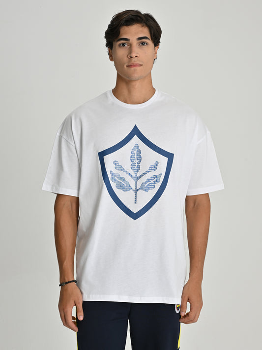 Fenerbahçe Beyaz Trend Parlak Baskı Erkek Oversize Tshirt