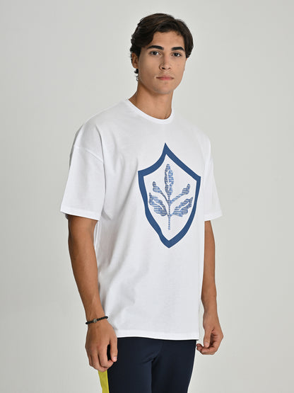 Fenerbahçe Beyaz Trend Parlak Baskı Erkek Oversize Tshirt