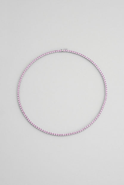 Pembe Taşlı 18 Ayar Beyaz Altın Kaplama 42 Cm Gümüş Su Yolu Kolye 5154130399