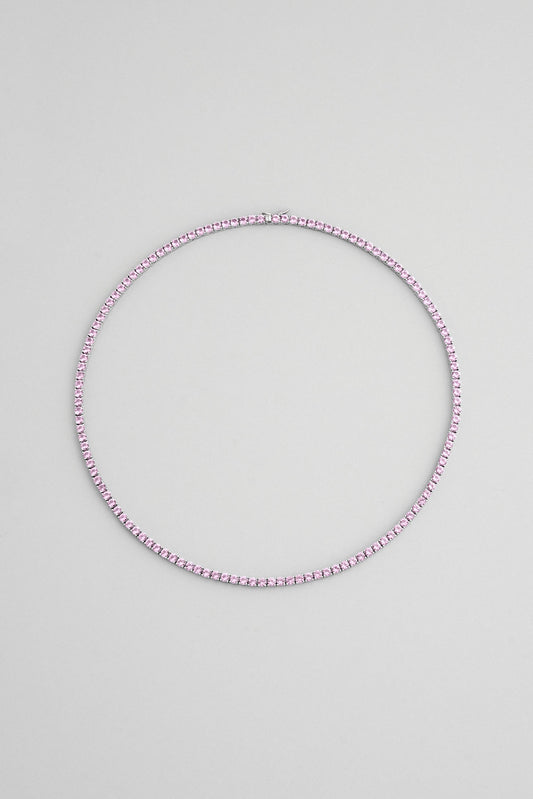 Pembe Taşlı 18 Ayar Beyaz Altın Kaplama 42 Cm Gümüş Su Yolu Kolye 5154130399