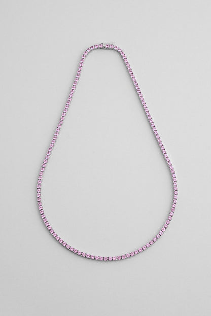 Pembe Taşlı 18 Ayar Beyaz Altın Kaplama 42 Cm Gümüş Su Yolu Kolye 5154130399