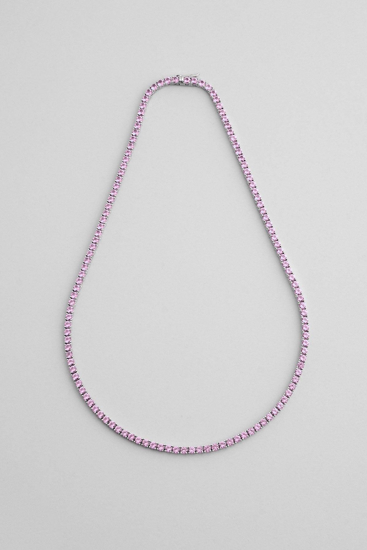 Pembe Taşlı 18 Ayar Beyaz Altın Kaplama 42 Cm Gümüş Su Yolu Kolye 5154130399