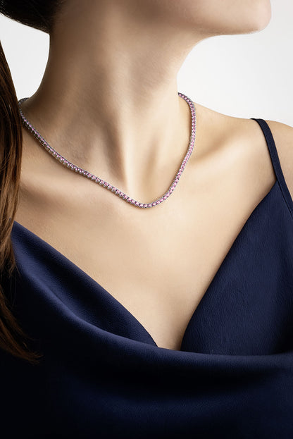 Pembe Taşlı 18 Ayar Beyaz Altın Kaplama 42 Cm Gümüş Su Yolu Kolye 5154130399