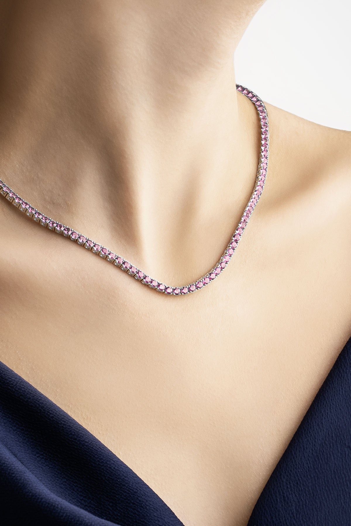 Pembe Taşlı 18 Ayar Beyaz Altın Kaplama 42 Cm Gümüş Su Yolu Kolye 5154130399