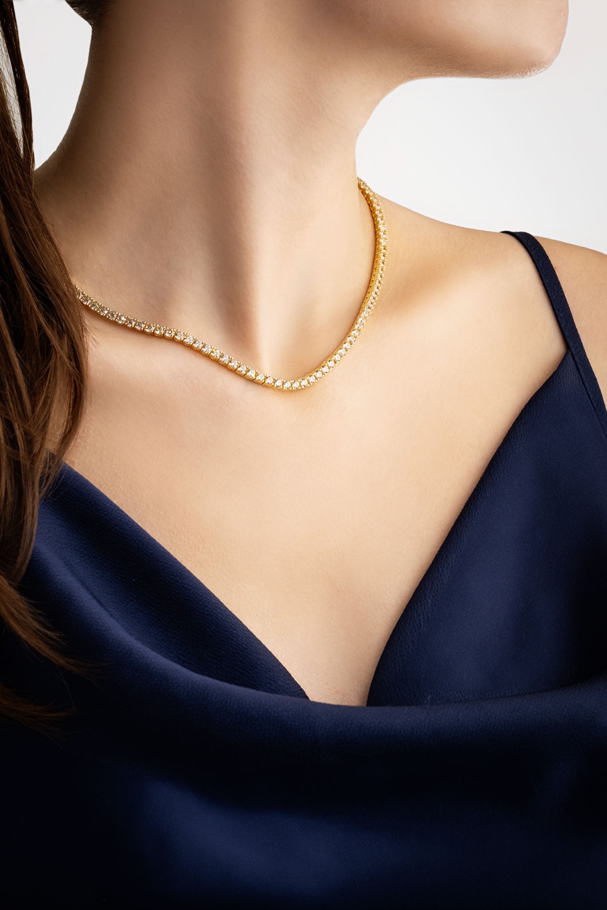 Renkli Taşlı 18 Ayar Sarı Altın Kaplama 42 Cm Gümüş Su Yolu Kolye 5154160644