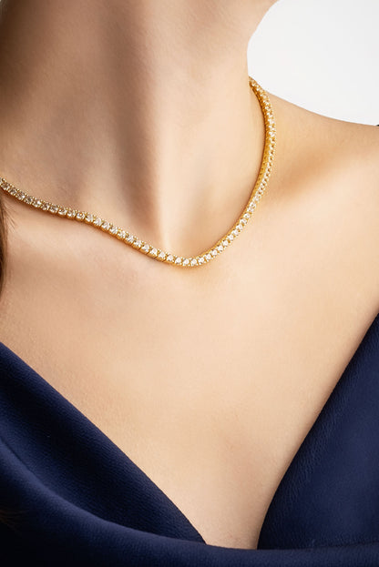 Renkli Taşlı 18 Ayar Sarı Altın Kaplama 42 Cm Gümüş Su Yolu Kolye 5154160644