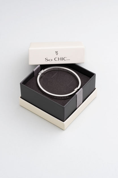 Italyan Tasarım 18 Ayar Beyaz Altın Kaplama Gümüş Kelepçe Bileklik 5154489999