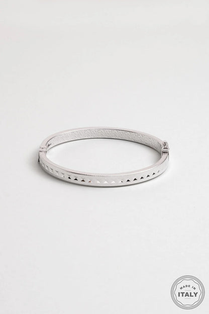 Italyan Tasarım 18 Ayar Beyaz Altın Kaplama Gümüş Kelepçe Bileklik 5154489999