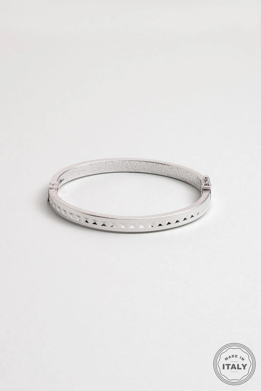 Italyan Tasarım 18 Ayar Beyaz Altın Kaplama Gümüş Kelepçe Bileklik 5154489999