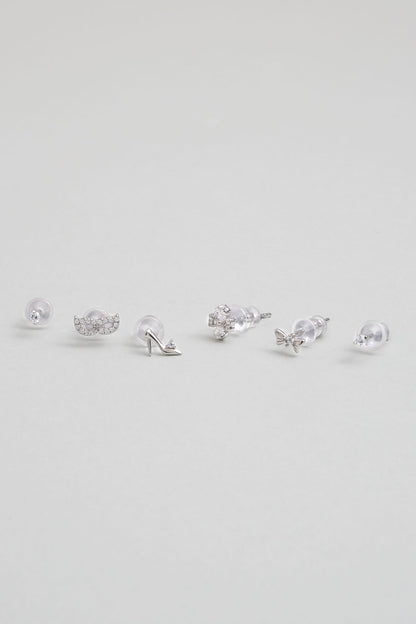 Moda Ikonu 18 Ayar Beyaz Altın Kaplama Gümüş Çoklu Küpe 5154980199