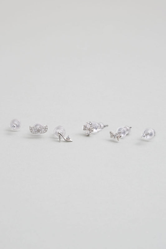 Moda Ikonu 18 Ayar Beyaz Altın Kaplama Gümüş Çoklu Küpe 5154980199