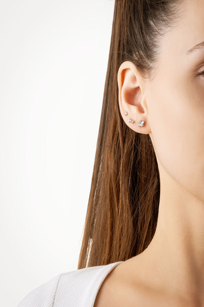 Moda Ikonu 18 Ayar Beyaz Altın Kaplama Gümüş Çoklu Küpe 5154980199