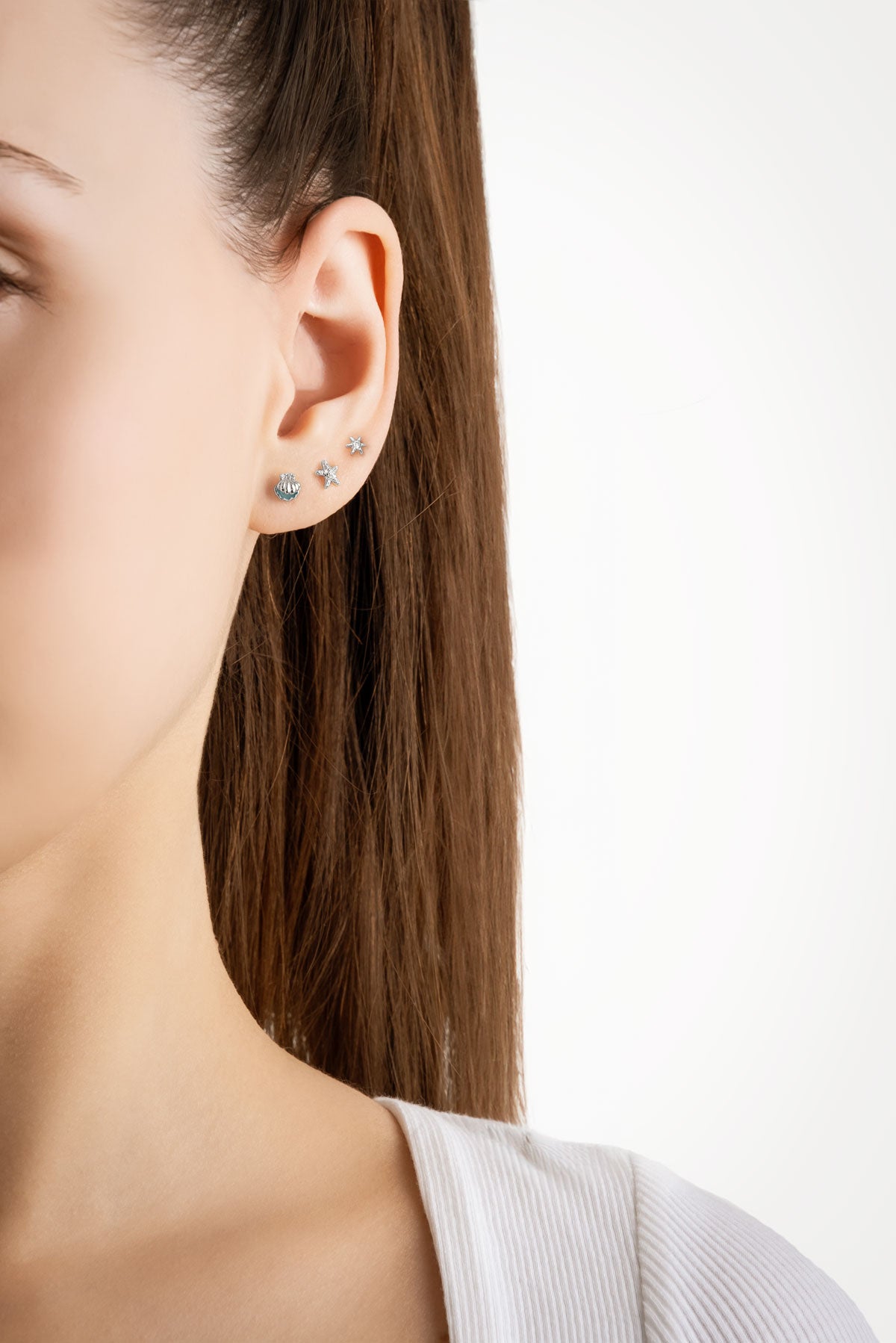 Deniz Ikonları 18 Ayar Beyaz Altın Kaplama Gümüş Çoklu Küpe 5154990199