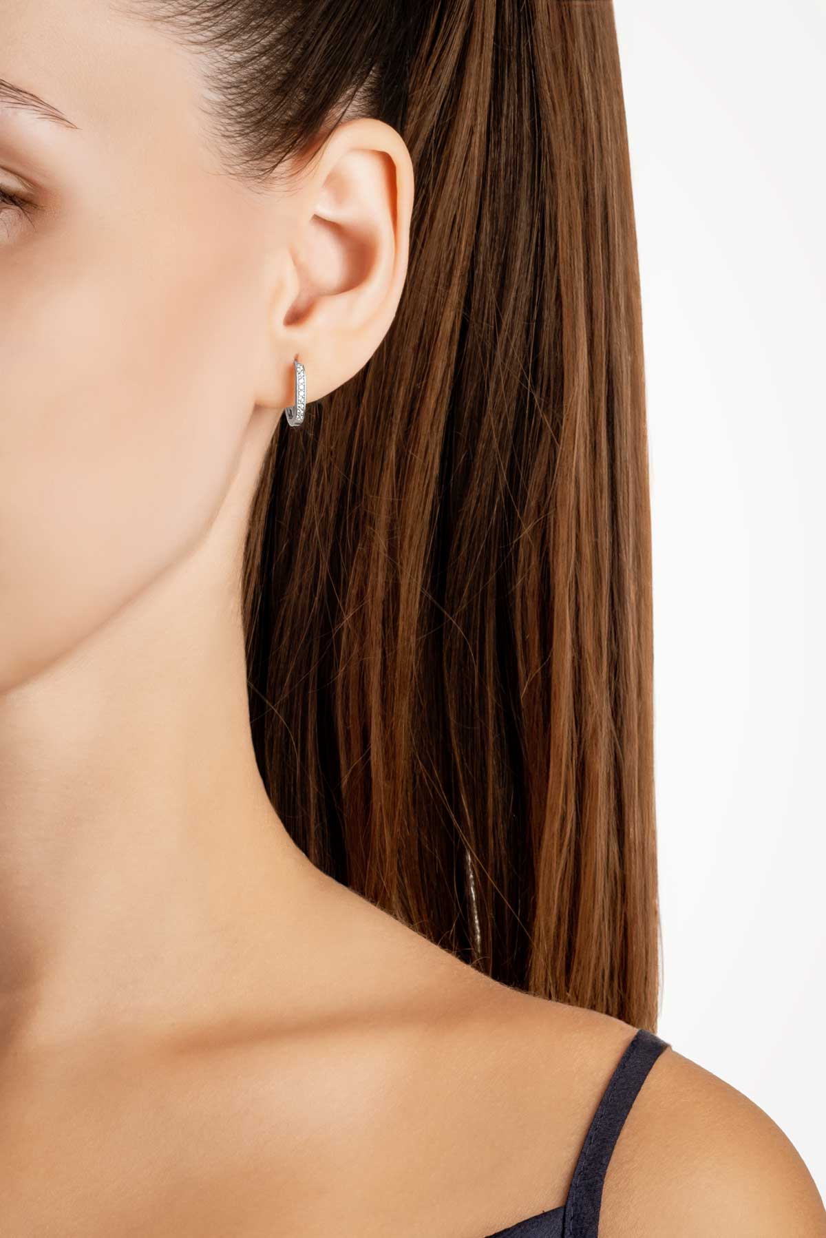 Beyaz Taşlı 18 Ayar Beyaz Altın Kaplama Gümüş Halka Küpe 5155260199