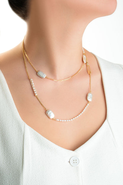 Ikonik 18 Ayar Sarı Altın Kaplama 95 Cm Gümüş Inci Kolye 5157206244