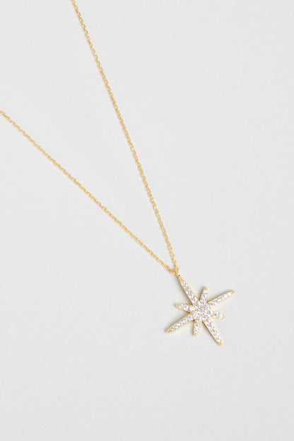 Kutup Yıldızı 18 Ayar Sarı Altın Kaplama 45 Cm Gümüş Kolye 5158460144