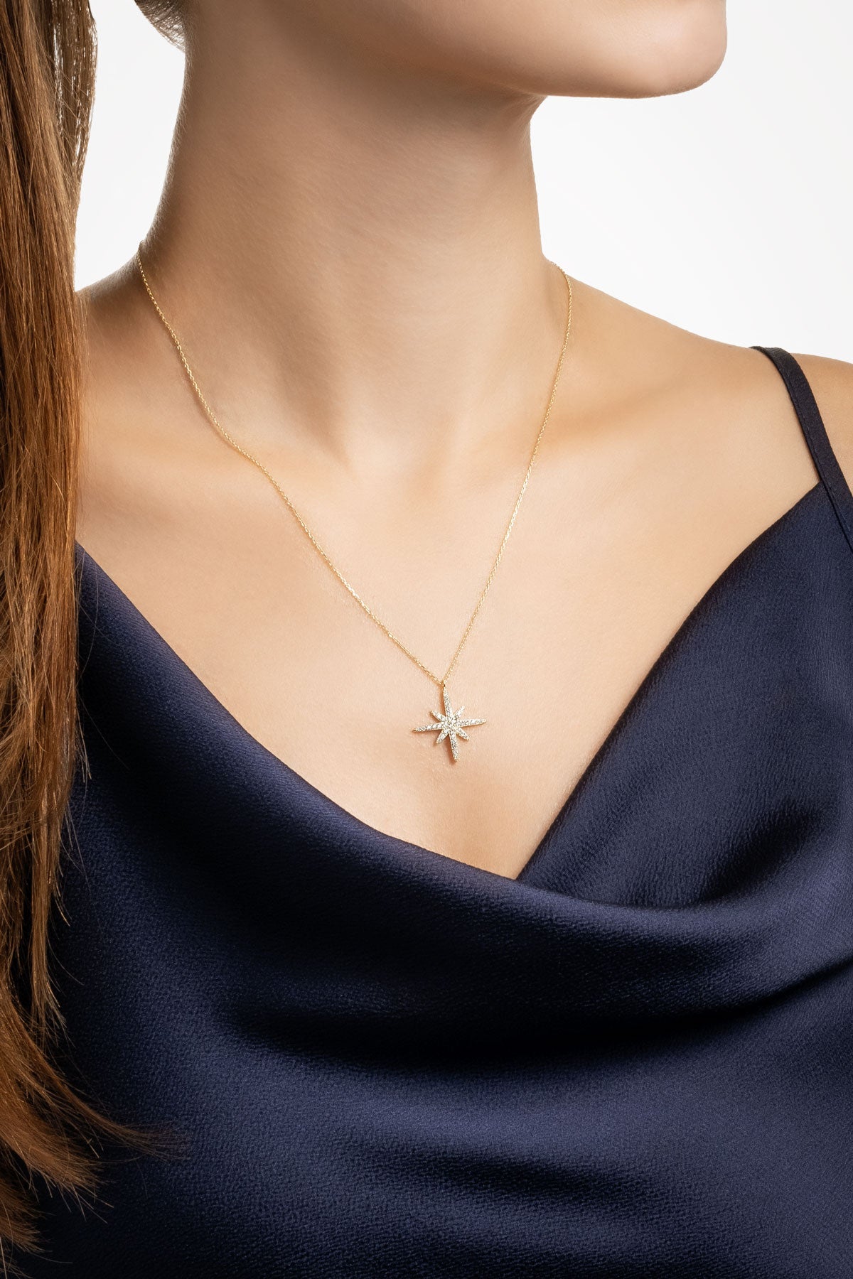 Kutup Yıldızı 18 Ayar Sarı Altın Kaplama 45 Cm Gümüş Kolye 5158460144