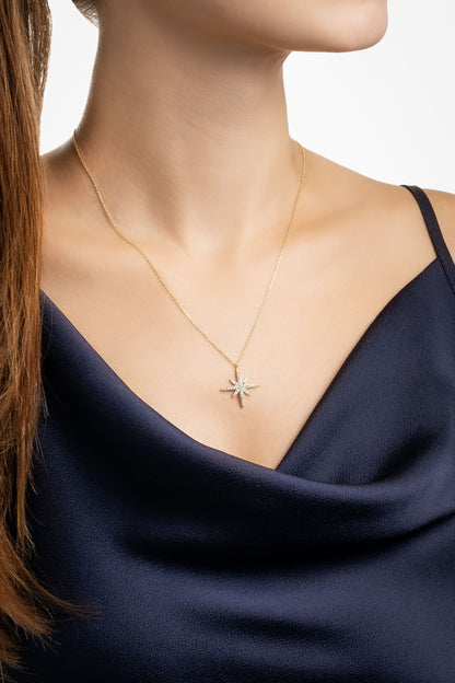 Kutup Yıldızı 18 Ayar Sarı Altın Kaplama 45 Cm Gümüş Kolye 5158460144