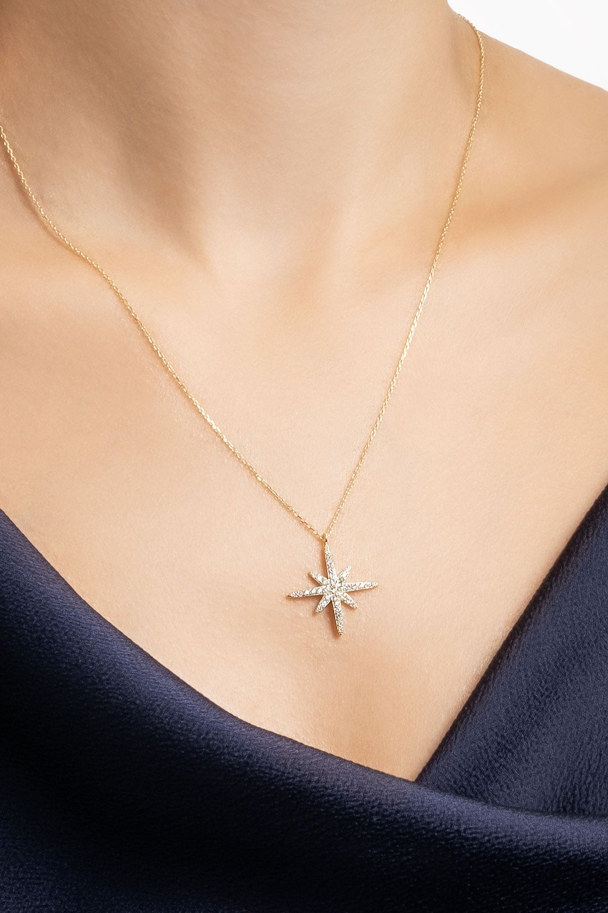 Kutup Yıldızı 18 Ayar Sarı Altın Kaplama 45 Cm Gümüş Kolye 5158460144