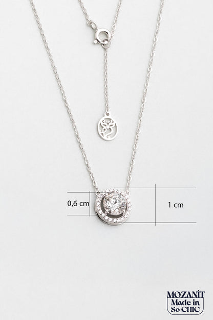 Mozanit Taşlı 18 Ayar Beyaz Altın Kaplama 45 Cm Gümüş Kolye 5159050199