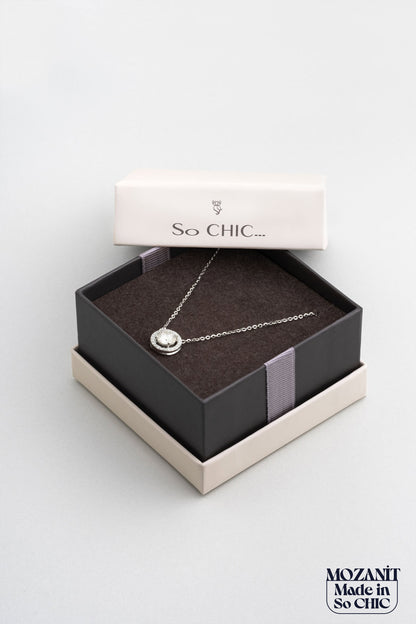 Mozanit Taşlı 18 Ayar Beyaz Altın Kaplama 45 Cm Gümüş Kolye 5159050199