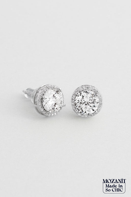 Berrak Mozanit 18 Ayar Beyaz Altın Kaplama Gümüş Küpe 5159060199