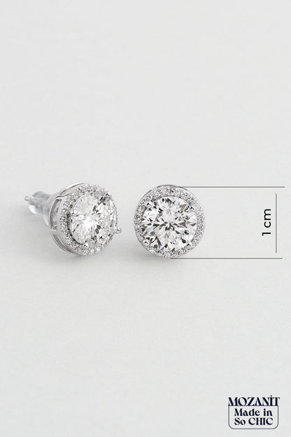 Berrak Mozanit 18 Ayar Beyaz Altın Kaplama Gümüş Küpe 5159060199