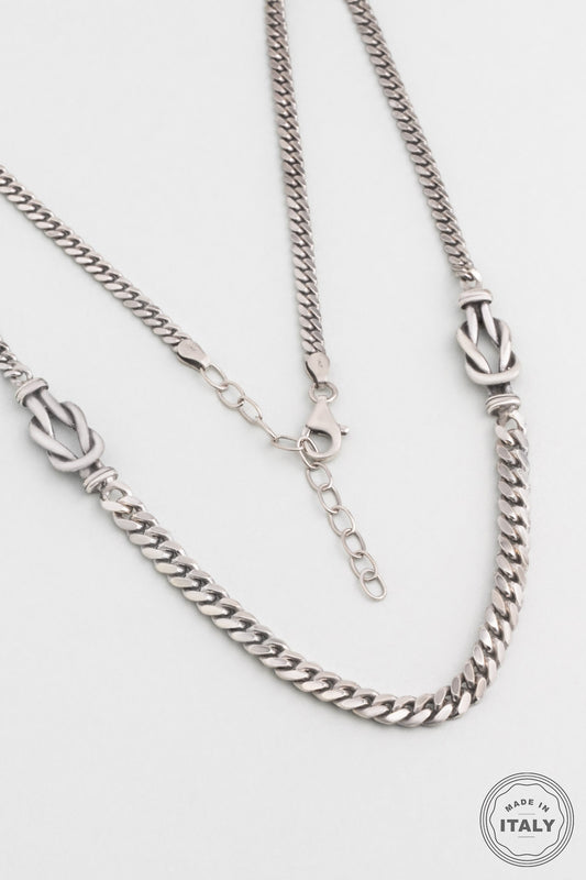 Italyan Tasarım Düğüm Detaylı 55 Cm Gümüş Erkek Kolye 5160514299