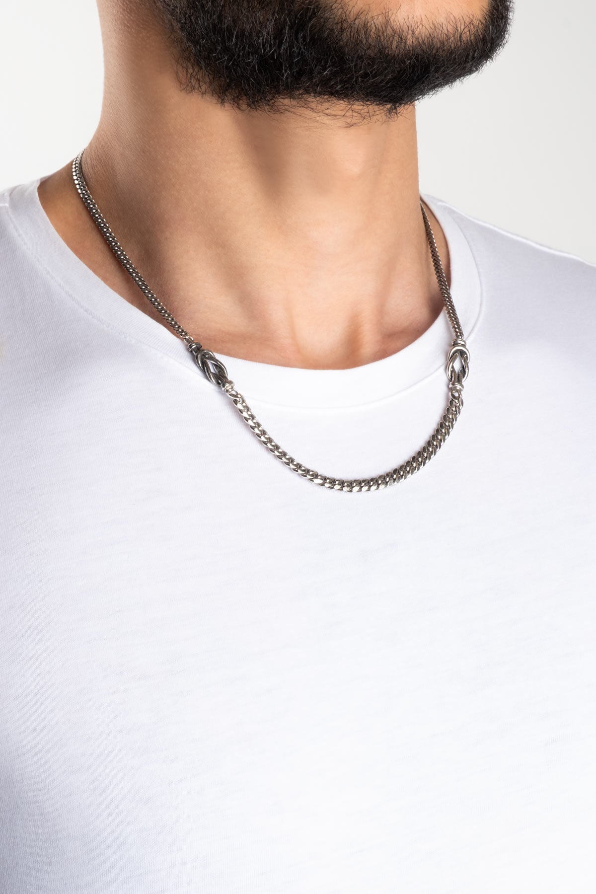 Italyan Tasarım Düğüm Detaylı 55 Cm Gümüş Erkek Kolye 5160514299