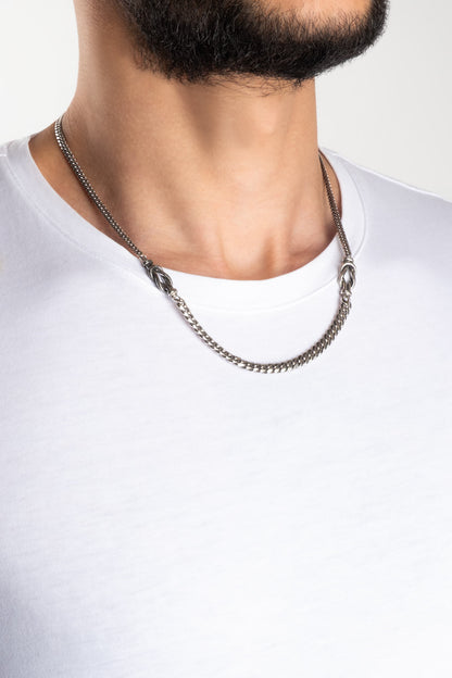 Italyan Tasarım Düğüm Detaylı 55 Cm Gümüş Erkek Kolye 5160514299