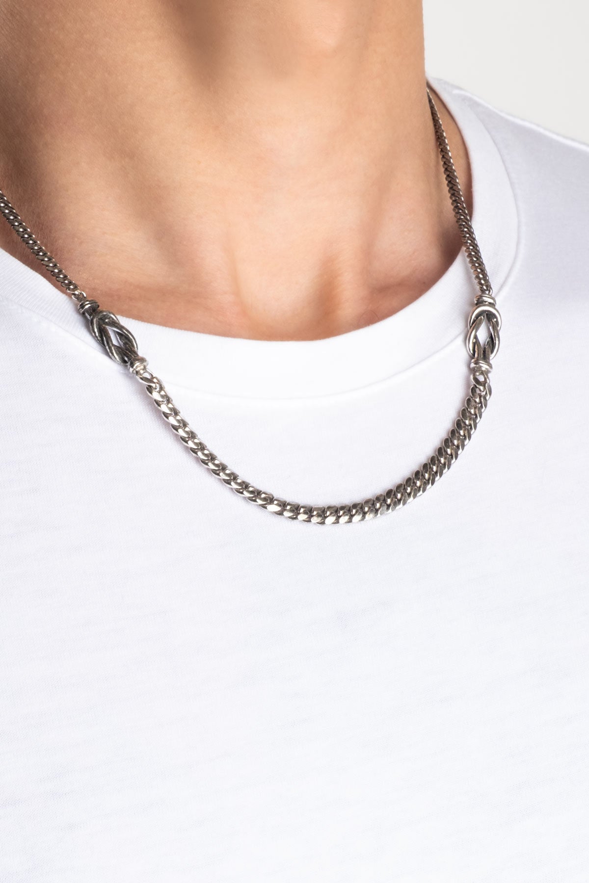 Italyan Tasarım Düğüm Detaylı 55 Cm Gümüş Erkek Kolye 5160514299