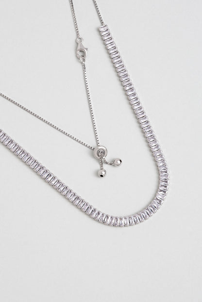 Baget Işıltısı 18 Ayar Beyaz Altın Kaplama Ayarlanabilir Gümüş Choker Kolye 5160870199