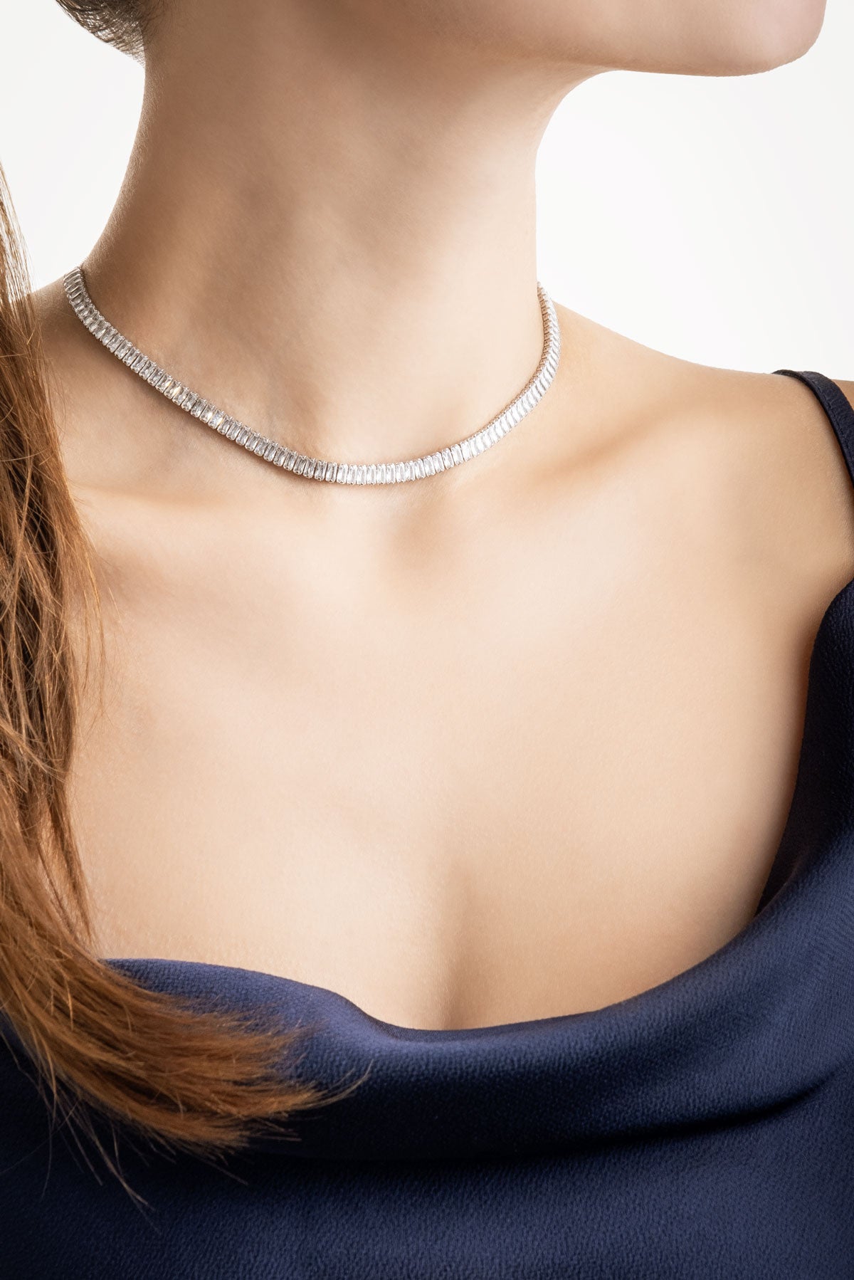 Baget Işıltısı 18 Ayar Beyaz Altın Kaplama Ayarlanabilir Gümüş Choker Kolye 5160870199