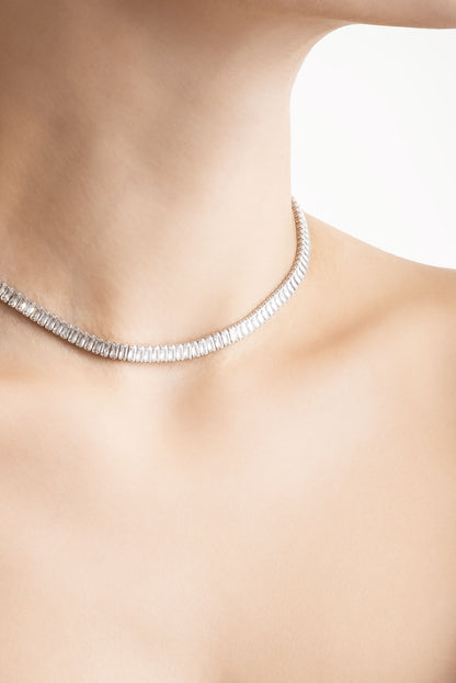 Baget Işıltısı 18 Ayar Beyaz Altın Kaplama Ayarlanabilir Gümüş Choker Kolye 5160870199