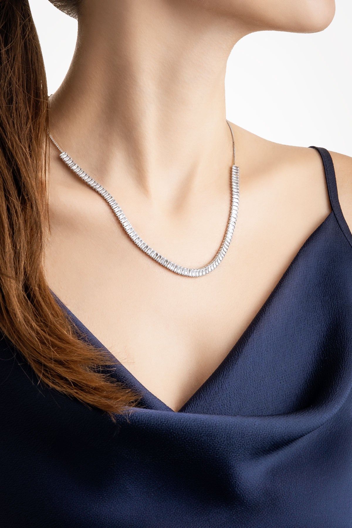 Baget Işıltısı 18 Ayar Beyaz Altın Kaplama Ayarlanabilir Gümüş Choker Kolye 5160870199