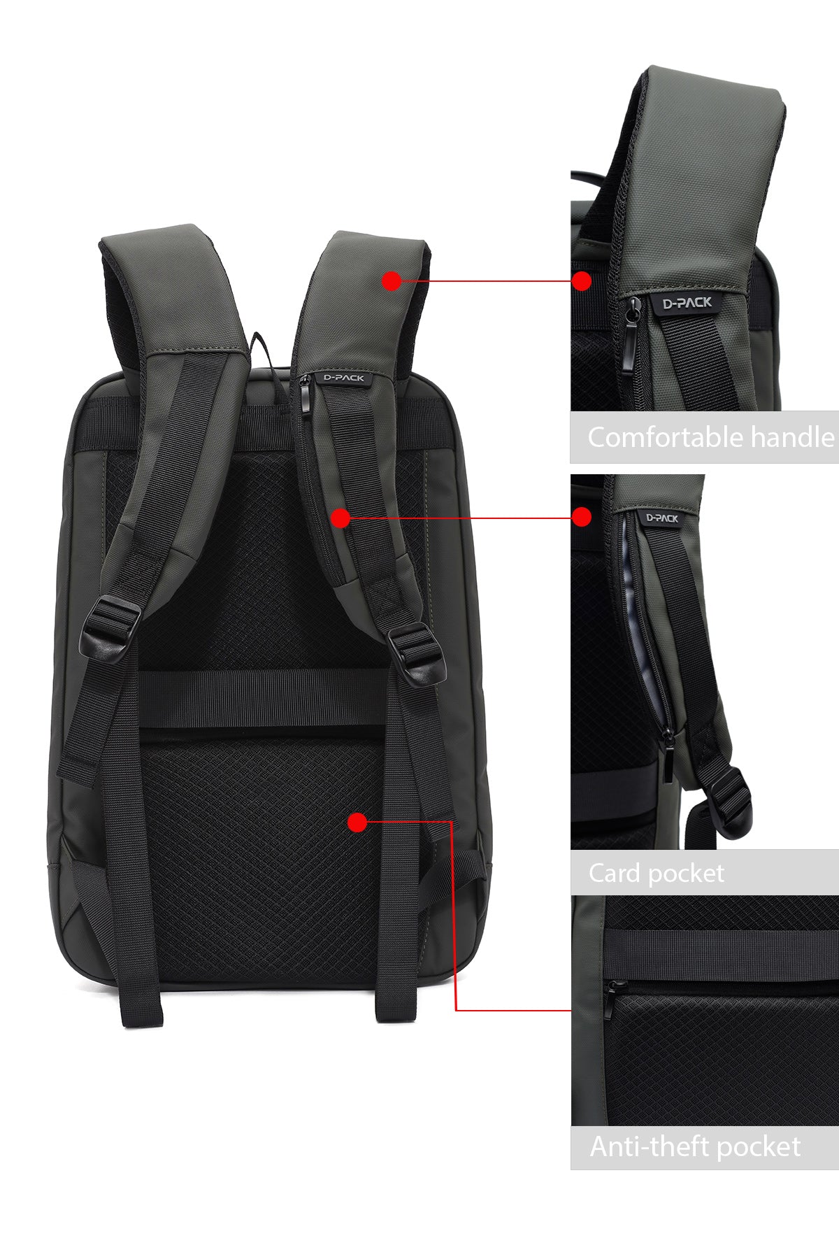 D-pack Erkek Haki Teknolojik Hardcase Sırt Çantası