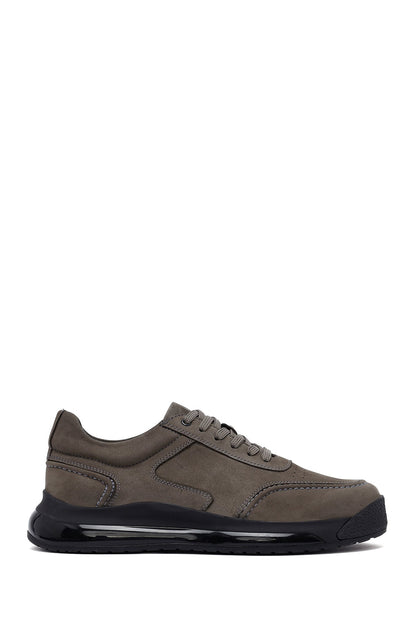 Erkek Gri Bağcıklı Kalın Tabanlı Nubuk Deri Sneaker