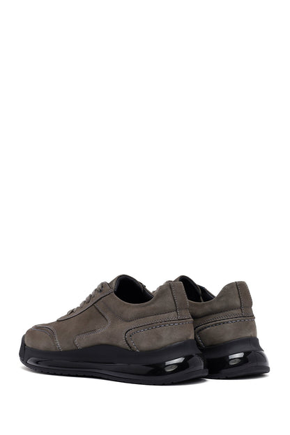 Erkek Gri Bağcıklı Kalın Tabanlı Nubuk Deri Sneaker