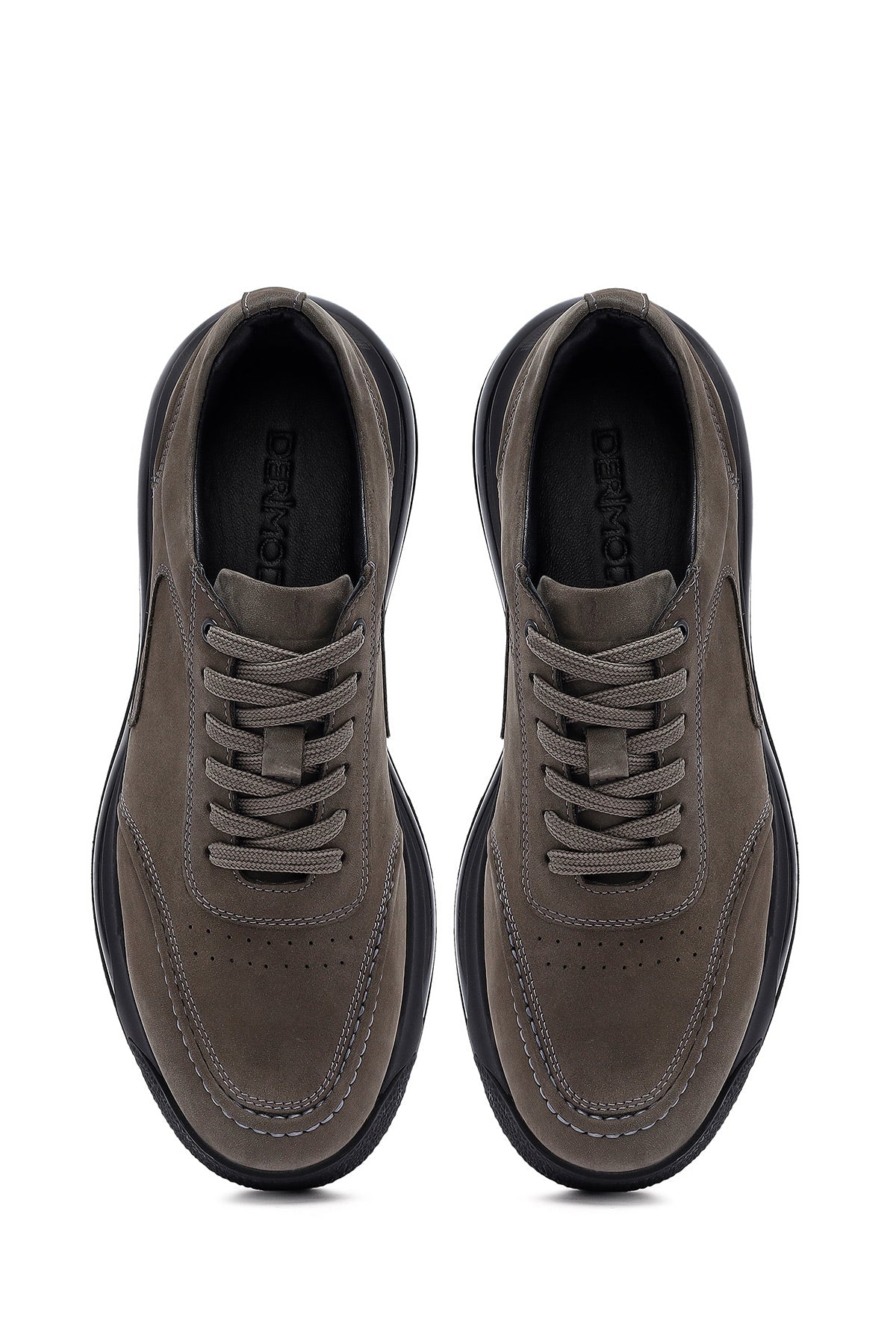 Erkek Gri Bağcıklı Kalın Tabanlı Nubuk Deri Sneaker