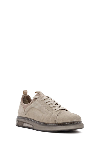 Erkek Bej Bağcıklı Süet Deri Sneaker