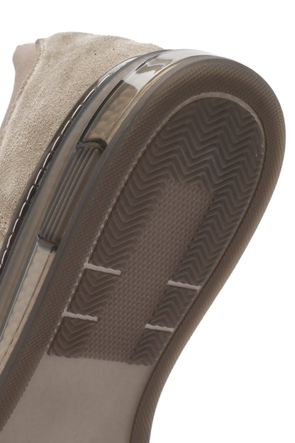 Erkek Bej Bağcıklı Süet Deri Sneaker
