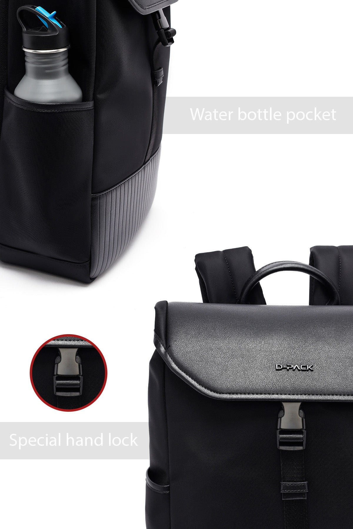 D-pack Erkek Siyah Deri Sırt Çantası